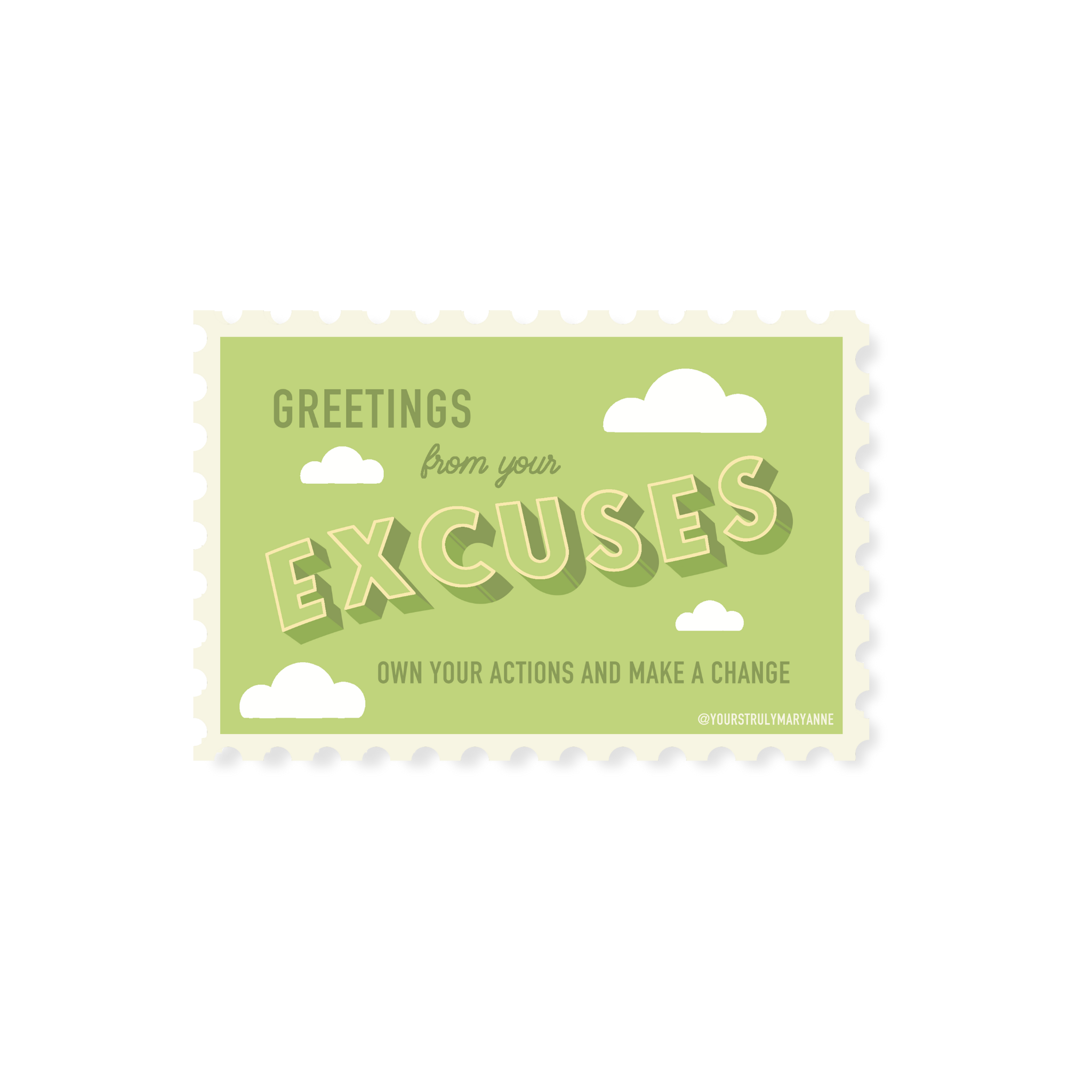 Excuses Stamp Sticker – Yours Truly, Mary Anne